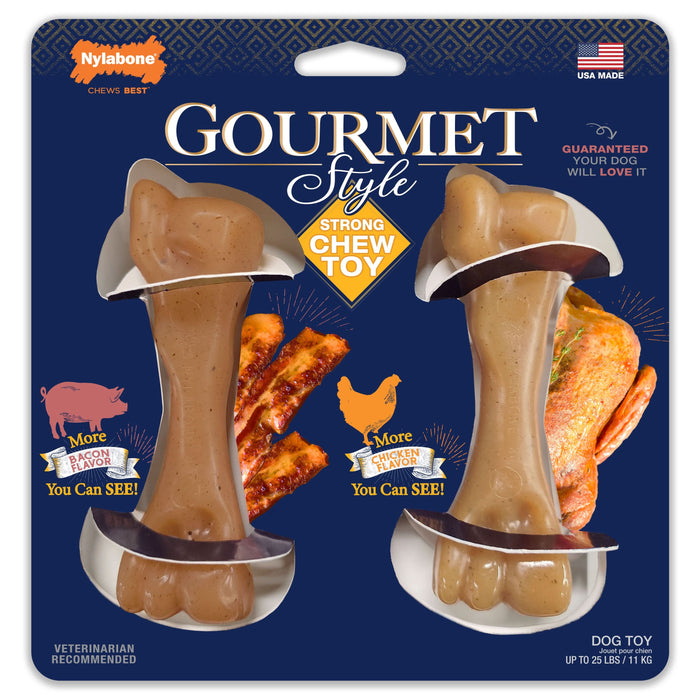 Nylabone Gourmet Style Strong Chew Femur Bone Dog Chew Toy Bacon & Chicken Small/Regular - Up to 25 Ibs. (2 Count)