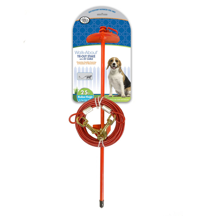 Four Paws Roam About Dog Tie Out Stake with Cable Red 25 Foot