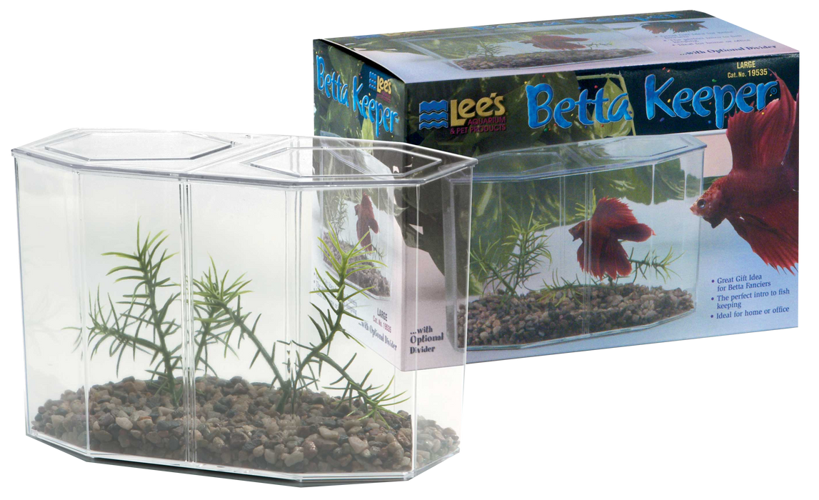 Lee's Aquarium & Pet Products Betta Keeper with Lid Gravel and Plant Clear 60 oz