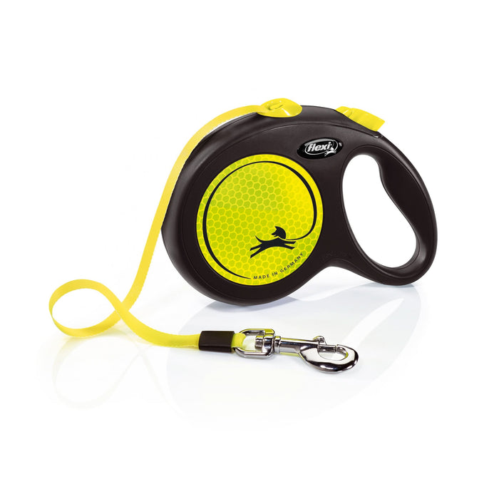 Flexi Classic Retractible Neon Reflective Tape Leash Black/Neon Yellow LG 16ft