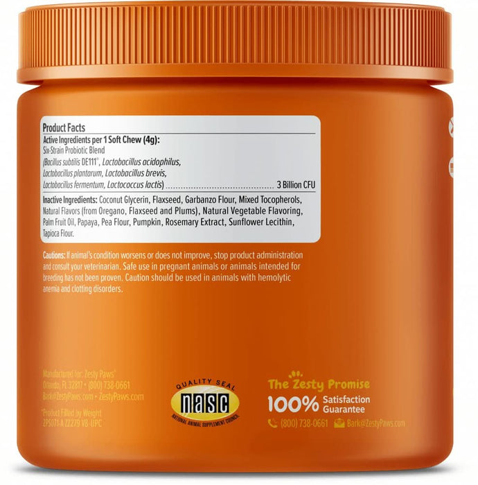 Zesty Paws Probiotic Bites with Digestive Enzymes Pumpkin Soft Chews for Dogs - 856521007086