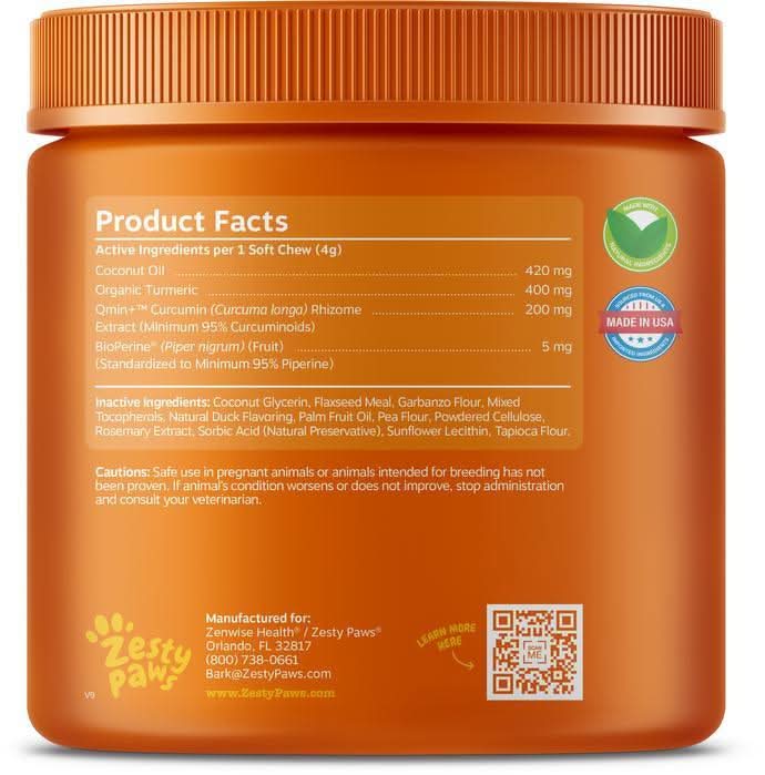 Zesty Paws Turmeric Curcumin Bites Joint & Immune Health Duck Soft Chews for Dogs - 856521007109